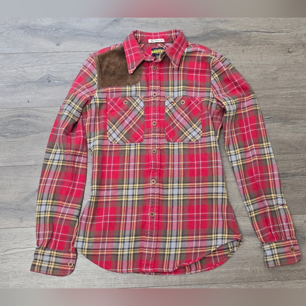 Ralph Lauren Rugby Skinny Fit Button Down Plaid Top Women's Size 0 Cottagecore